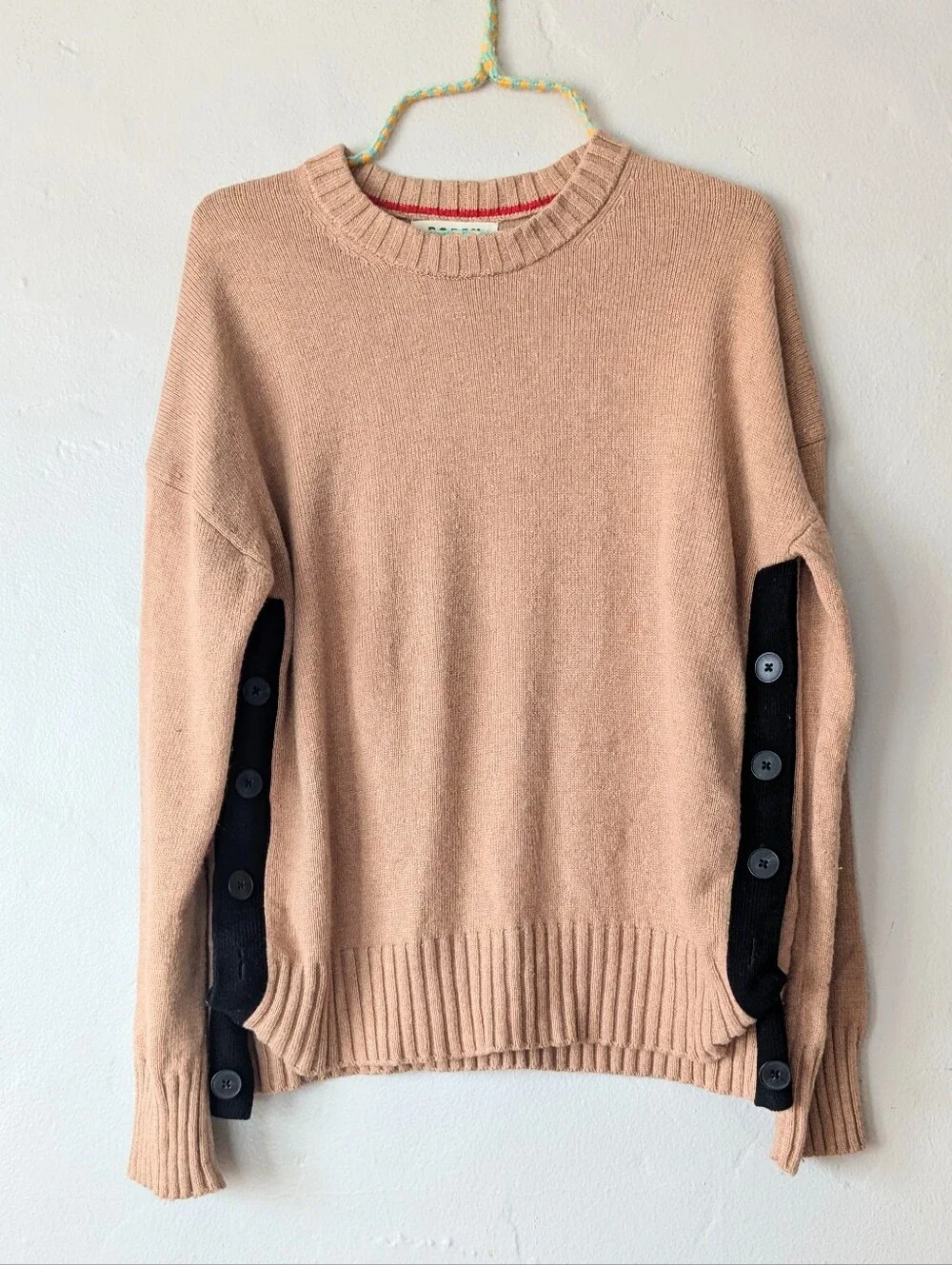 Boden Zia Hano Button Side Jumper Camel Tan Black Sweater Size S